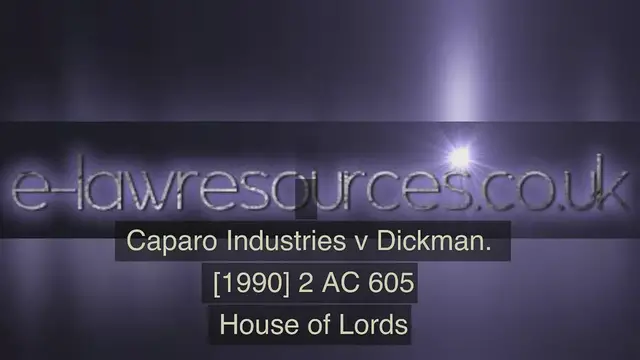 Video thumbnail for Caparo v Dickman [1990] 2 AC 605 www.e-lawresources.co.uk
