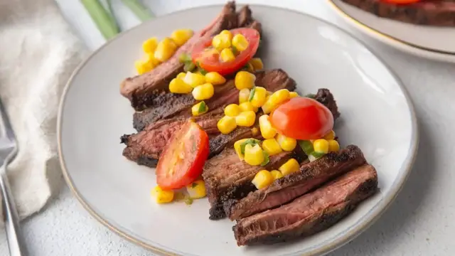 Video thumbnail for Grilled Skirt Steak With Corn And Tomato Salsa Recipe