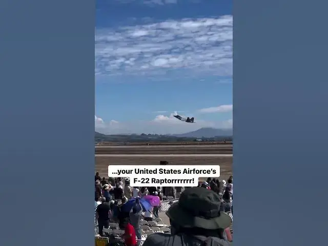 'Video thumbnail for Lockheed Martin F-22 Raptor at airshow, demonstrating thrilling vertical acceleration after takeoff'