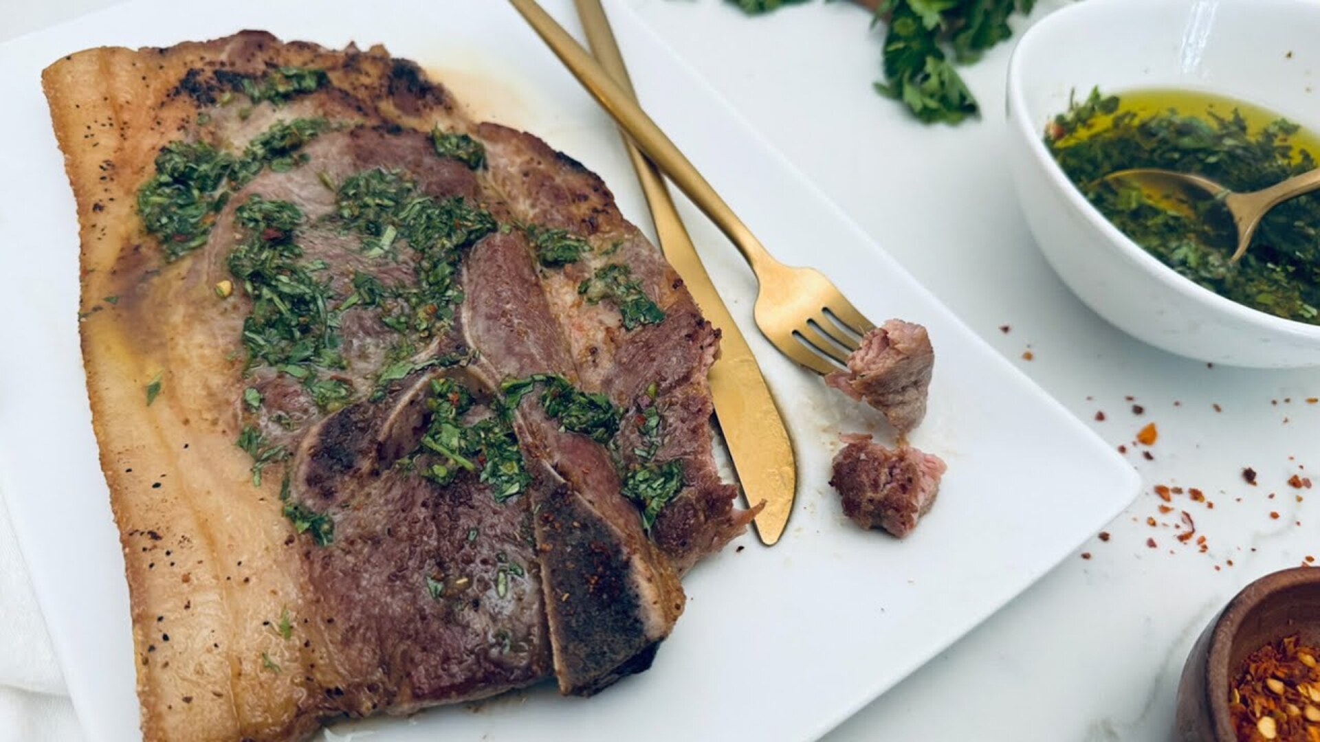 Video thumbnail for Chimichurri Pork Shoulder Steaks Recipe