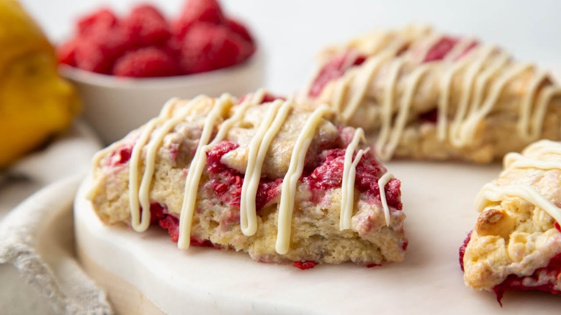 Video thumbnail for White Chocolate Raspberry Scones Recipe