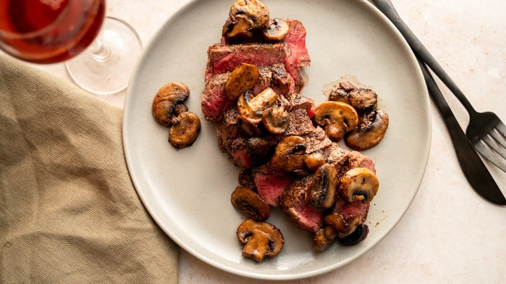 Video thumbnail for Seared Filet Mignon And Mushrooms Recipe