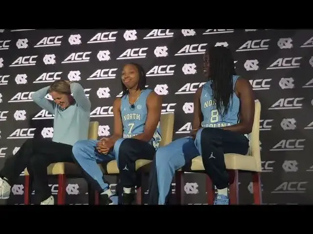 Video thumbnail for #UNC #ACCTipoff press conference with Courtney Banghart, Achol Akot and Nyla Brooks