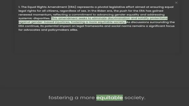 Video thumbnail for 1. The Equal Rights Amendment (ERA) represents a pivotal legislative effort aimed at ensuring equal legal rights for all citizens, regardless of sex. In the Biden era, the push for the ERA has gained renewed momentum, reflecting a commitm