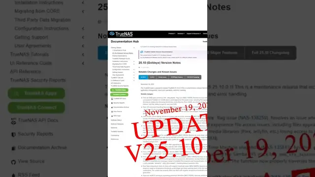 Video thumbnail for #truenas @TrueNAS #server #update #updatenews   19 nov 2025 25.10.0.1