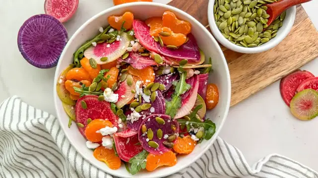 Video thumbnail for Mandarin And Rainbow Radish Salad Recipe