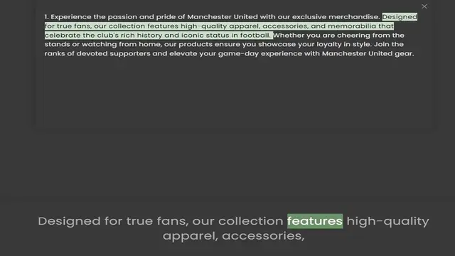 Video thumbnail for 1. Experience the passion and pride of Manchester United with our exclusive merchandise. Designed for true fans, our collection features high-quality apparel, accessories, and memorabilia that celebrate the club's rich history and iconic