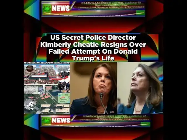 Video thumbnail for US Secret Police Director Kimberly Cheatle Resigns Over Failed Attempt On Donald Trump's Life ~ O...