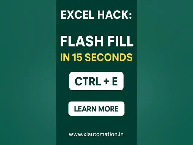 'Video thumbnail for Excel Hack: Flash Fill in 15 Seconds!  #excel #excelautomation #xlautomation  #exceltips'