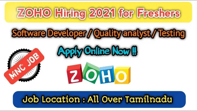 Video thumbnail for ZOHO Freshers Hiring 2021 | Tamil Nadu | Software Developer / QA Analyst / Testing | Apply Online