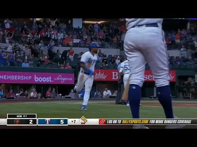 'Video thumbnail for Nathaniel Lowe SMACKS a RBI Double, Scoring Ezequiel Duran! | Texas Rangers | 4/5/2023'