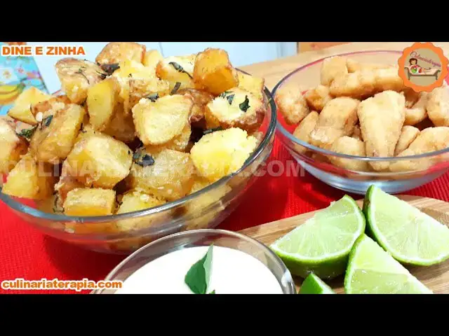Video thumbnail for Petisco e Comida de Buteco - Iscas de peixe com batatas rústicas ao forno