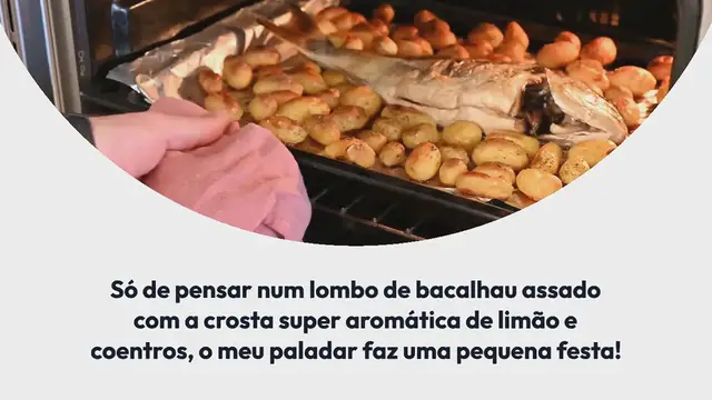 Video thumbnail for Lombo de bacalhau assado com crosta de limão e coentros e puré de batata e alho