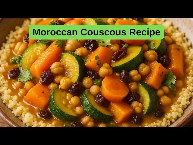Video thumbnail for Moroccan Couscous Recipe: A Taste of Tradition with Vegetables, Raisins and Fragrant Broth