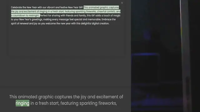 Video thumbnail for the joy and excitement of ringing in a fresh start, featuring sparkling fireworks, cheerful confetti, and a countdown to midnight. Perfect for sharing with friends and family, this GIF adds a touch of magic to your New Year’s greetings, m