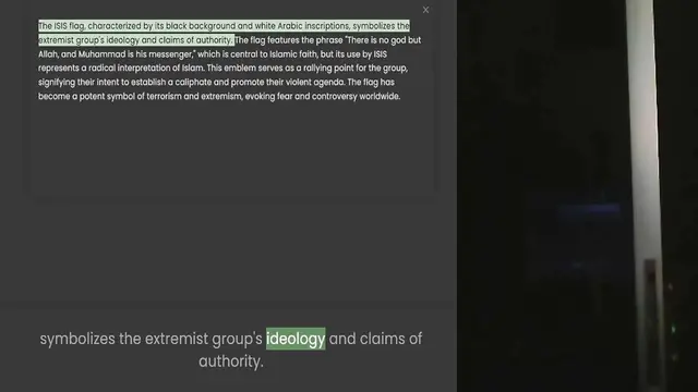 Video thumbnail for The ISIS flag, characterized by its black background and white Arabic inscriptions, symbolizes the extremist group's ideology and claims of authority. The flag features the phrase There is no god but Allah, and Muhammad is his messenger,