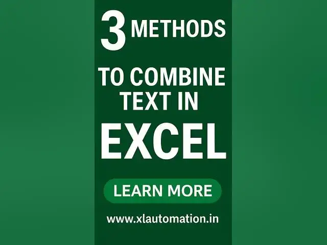 'Video thumbnail for 3 Easy Methods to Combine Text in Excel (With Examples & Formulas)  #exceltips #exceltutorial #excel'