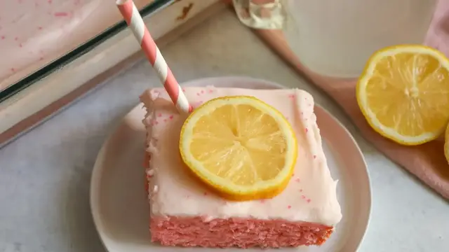 'Video thumbnail for Our Pink Lemonade Sheet Cake Is Terrifically Tart'
