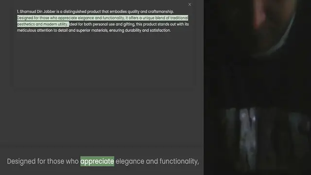 Video thumbnail for 1. Shamsud Din Jabber is a distinguished product that embodies quality and craftsmanship. Designed for those who appreciate elegance and functionality, it offers a unique blend of traditional aesthetics and modern utility. Ideal for both