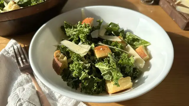'Video thumbnail for Easy Kale Caesar Salad Recipe'