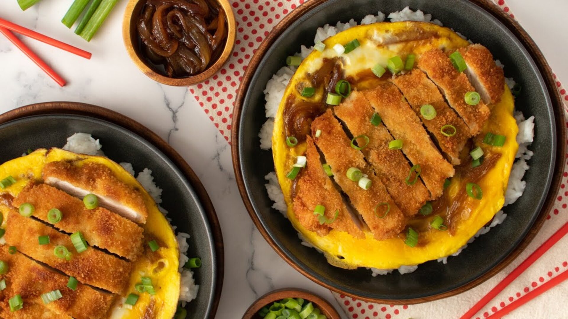 Video thumbnail for Katsudon (Japanese Pork Cutlet And Omelet Rice Bowl) Recipe