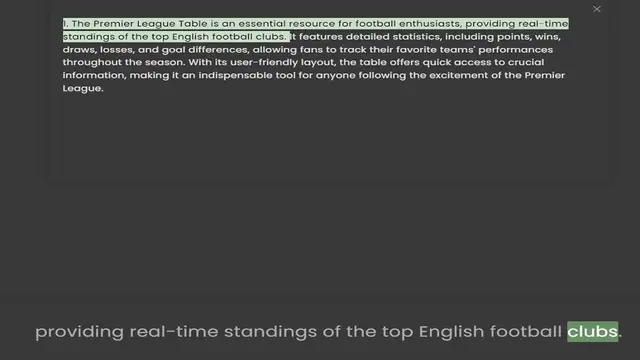 Video thumbnail for standings of the top English football clubs. It features detailed statistics, including points, wins, draws, losses, and goal differences, allowing fans to track their favorite teams' performances throughout the season. With its user-frie