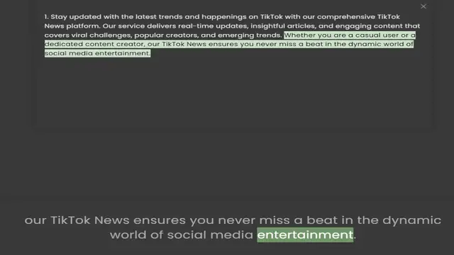 Video thumbnail for 1. Stay updated with the latest trends and happenings on TikTok with our comprehensive TikTok News platform. Our service delivers real-time updates, insightful articles, and engaging content that covers viral challenges, popular creators,