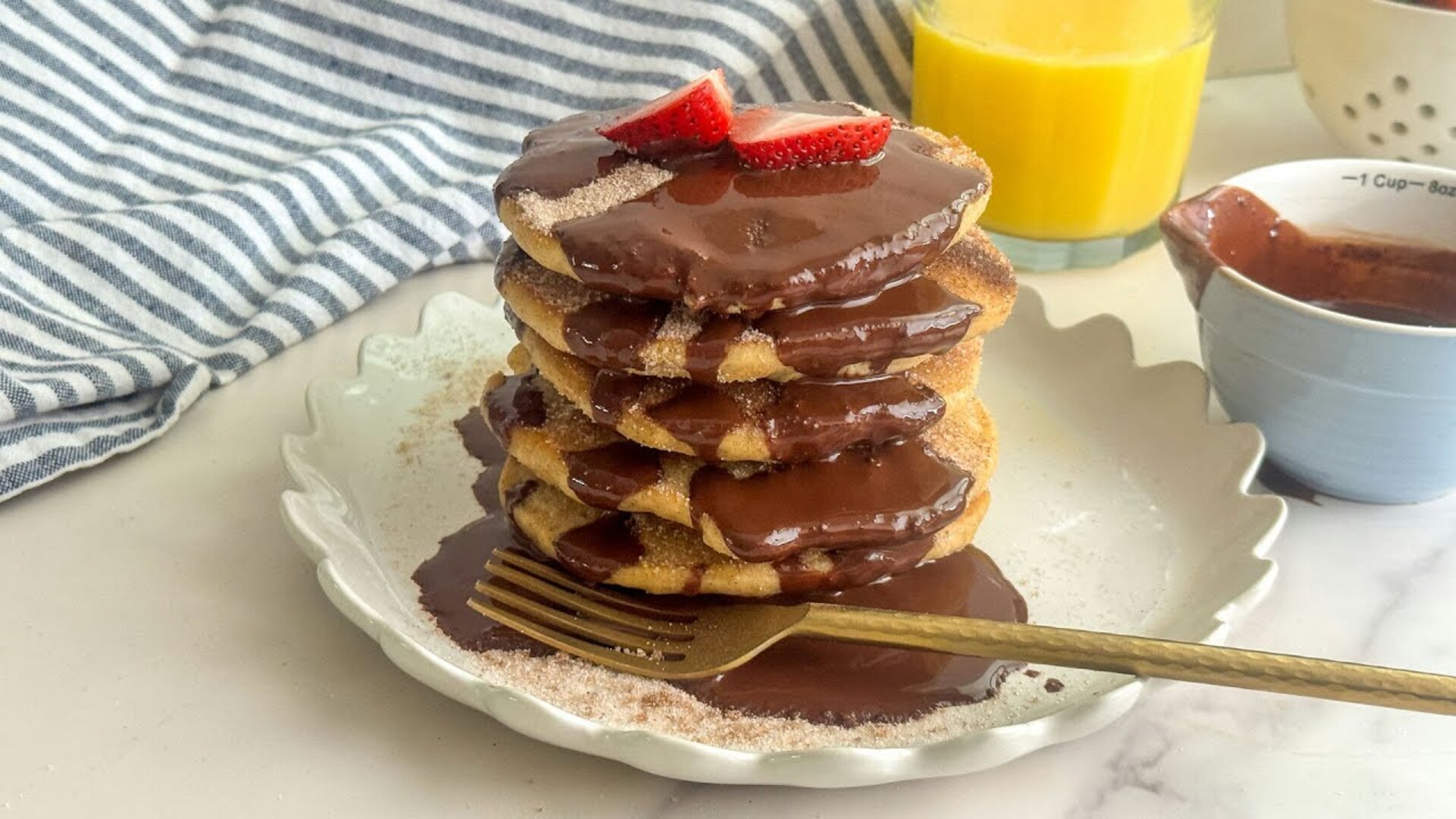 Video thumbnail for Cinnamon Churro Pancakes Recipe