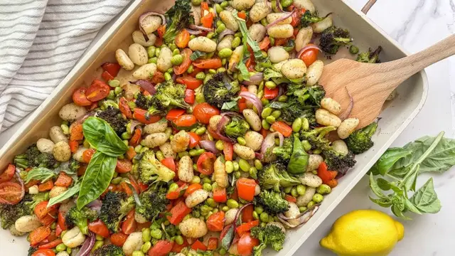 'Video thumbnail for Mixed Veggie Sheet Pan Gnocchi Recipe'