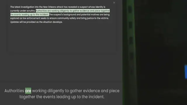 Video thumbnail for The latest investigation into the New Orleans attack has revealed a suspect whose identity is currently under scrutiny. Authorities are working diligently to gather evidence and piece together the events leading up to the incident. The su