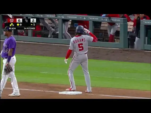 'Video thumbnail for CJ Abrams SMACKS His 2nd RBI Triple, Scoring Lane Thomas! | Washington Nationals | 4/7/2023'