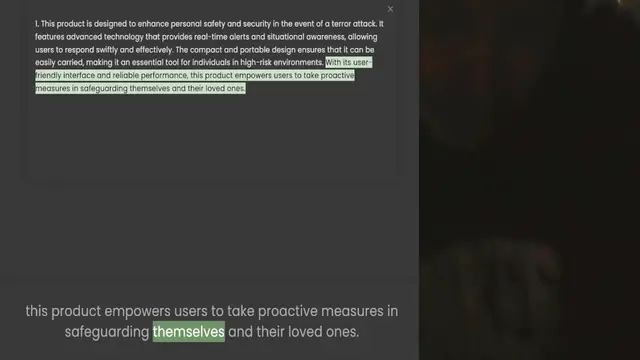 Video thumbnail for 1. This product is designed to enhance personal safety and security in the event of a terror attack. It features advanced technology that provides real-time alerts and situational awareness, allowing users to respond swiftly and effective