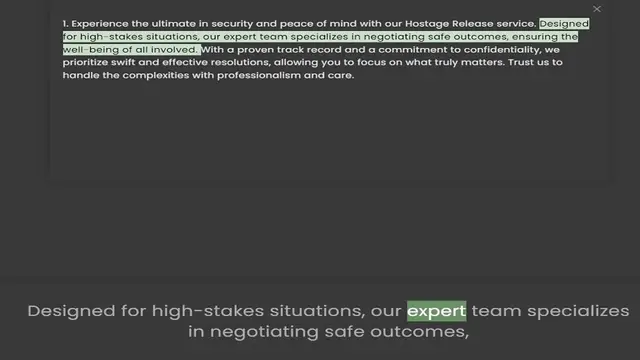 Video thumbnail for for high-stakes situations, our expert team specializes in negotiating safe outcomes, ensuring the well-being of all involved. With a proven track record and a commitment to confidentiality, we prioritize swift and effective resolutions,