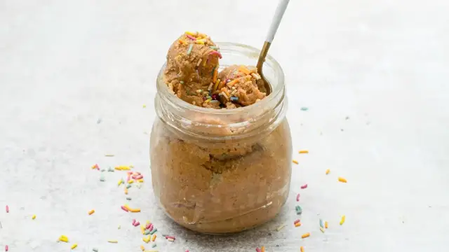 Video thumbnail for Edible Birthday Cake Protein Cookie Dough Recipe