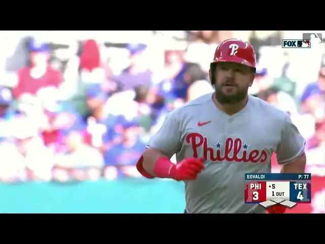 'Video thumbnail for Kyle Schwarber BELTS a RBI Groundout, Scoring Trea Turner! | Philadelphia Phillies | 4/1/2023'