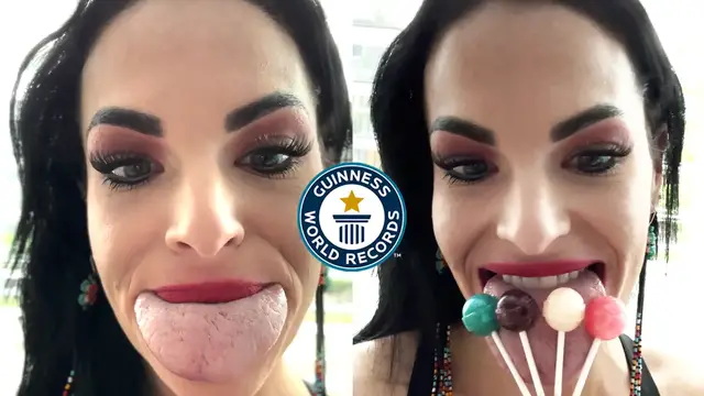 'Video thumbnail for Brittany Lacayo sets Guinness world record for widest female tongue'