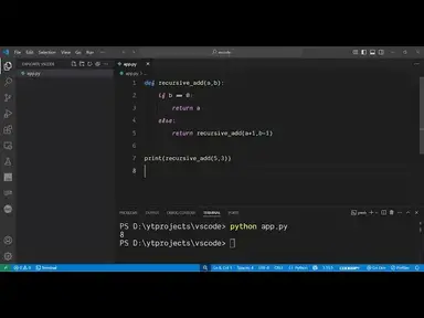 'Video thumbnail for Python 3 Program to Add Two Numbers Using Recursion in Terminal Tutorial For Complete Beginners'