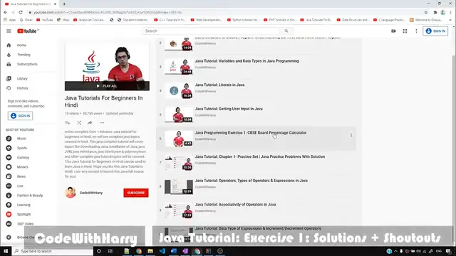 Video thumbnail for Java Tutorial_ Exercise 1 - Solutions + Shoutouts