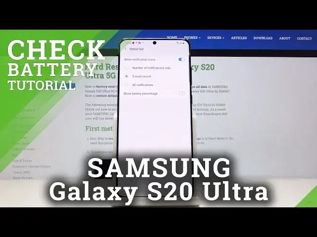 'Video thumbnail for How to Check Battery Percentage in SAMSUNG Galaxy S20 Ultra – Show Battery Info'