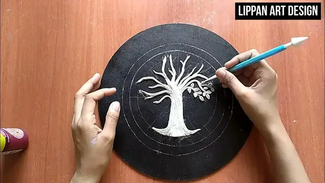 Video thumbnail for Golden Tree Mural Art Craft Work | Lippan Art Design | How to make easy Art and Craft