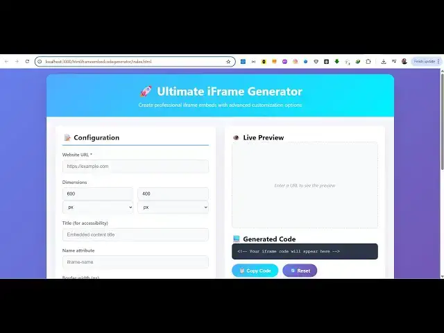 Video thumbnail for Build a HTML IFrame Embed Code Generator Tool to Embed Videos on Website in Browser Using Javascript