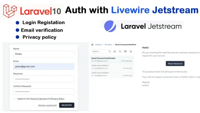 Video thumbnail for Laravel 10 Auth with Livewire Jetstream Project