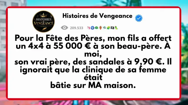 Video thumbnail for Pour la Fête des Pères, mon fils a offert un 4x4 à 55 000 € à son beau-père. À moi, son vrai père, des sandales à 9,90 €. Il ignorait que la clinique de sa femme était bâtie sur MA maison.
