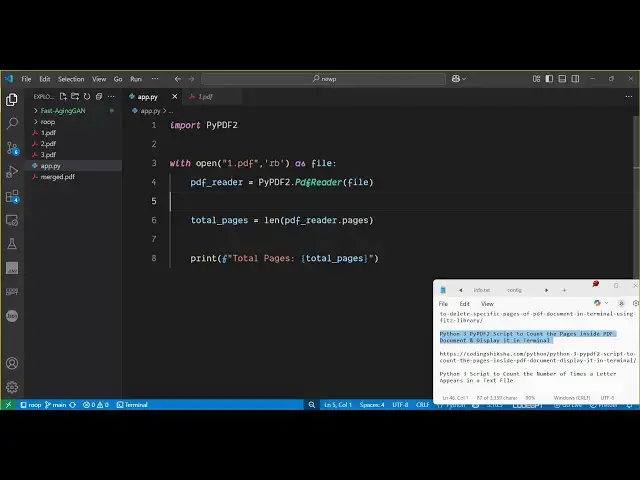 Video thumbnail for Python 3 PyPDF2 Script to Count the Pages inside PDF Document & Display it in Terminal