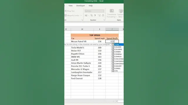 Video thumbnail for Converting Speed Units in Excel