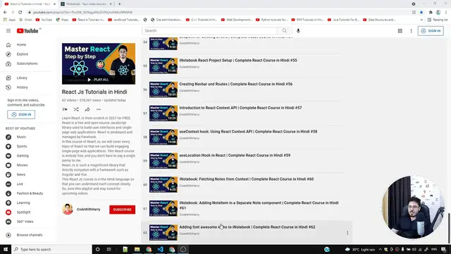 Video thumbnail for Adding _fetch notes_ functionality to iNotebook _ Complete React Course in Hindi #65