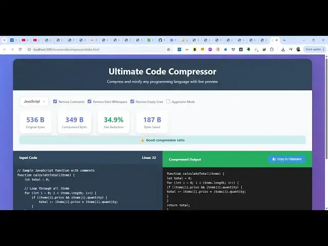 Video thumbnail for Build a Source Code Compressor & Minifier Tool in Browser Using HTML & JavaScript