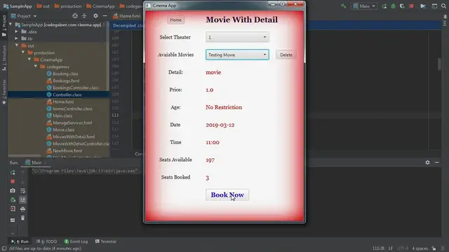 'Video thumbnail for movie ticket booking project in JavaFX'