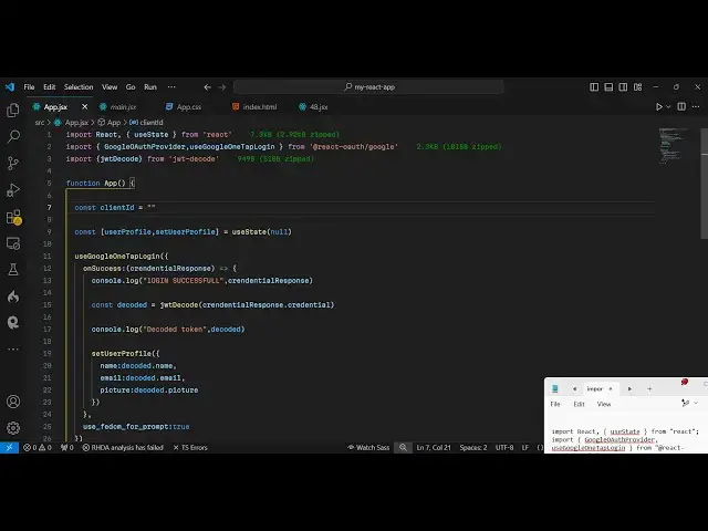 Video thumbnail for Build a React.js Google OAuth2 One Tap JWT Login Using @react-oauth Library in Browser Using JSX