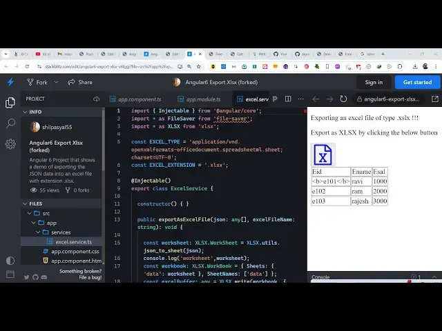 Video thumbnail for Angular Tutorial to Export HTML Table as Excel File Using xlsx and Download it Using Filesaver in TS